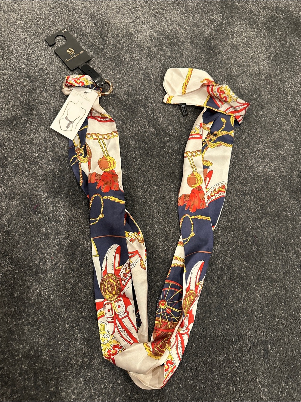 House of Harlow 1960 Navy, Cream & Red Chain Motif Scarf Belt Headband purse acc